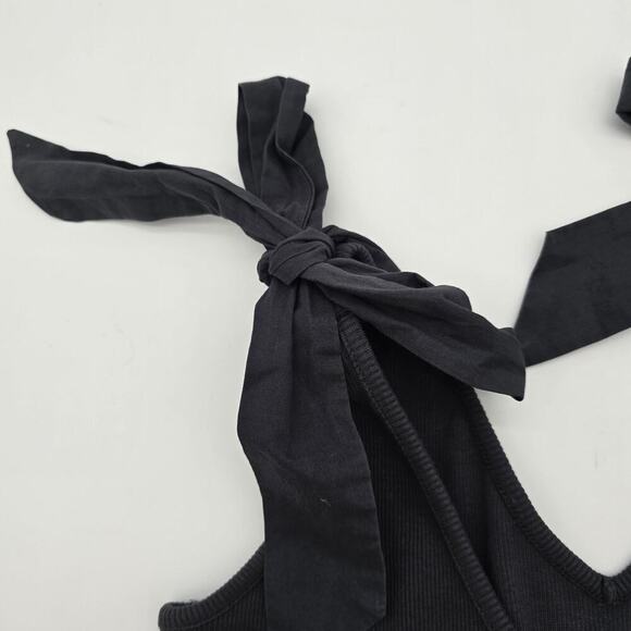 Anthropologie Top Womens Small Black Tank Bow Tie Shoulder Ribbed Maeve - Picture 7 of 12